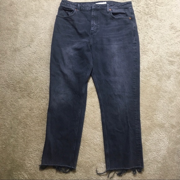 Topshop Straight Jeans Moto High Rise Raw Hem Gray - Picture 4 of 9